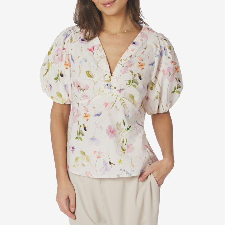 Neo Noir Irina Flower Blouse off white blommig blus för dam med v-ringning