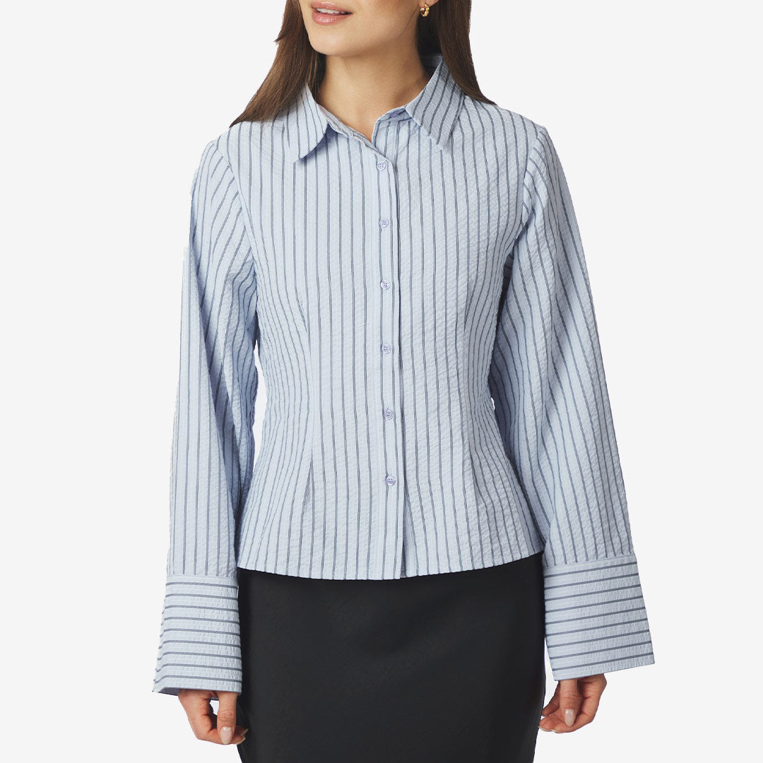 Neo Noir Rosa Striped Crepe Shirt dam Blue 169301