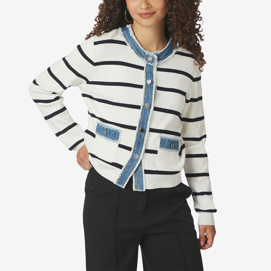 Zelma Stripe Denim Cardigan