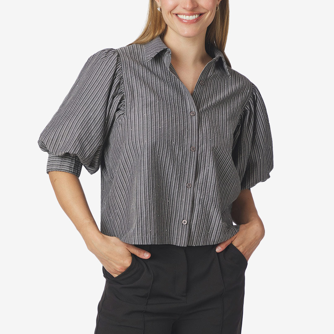 Neo Noir Etta Stripe B Shirt dam Dark Grey 169544