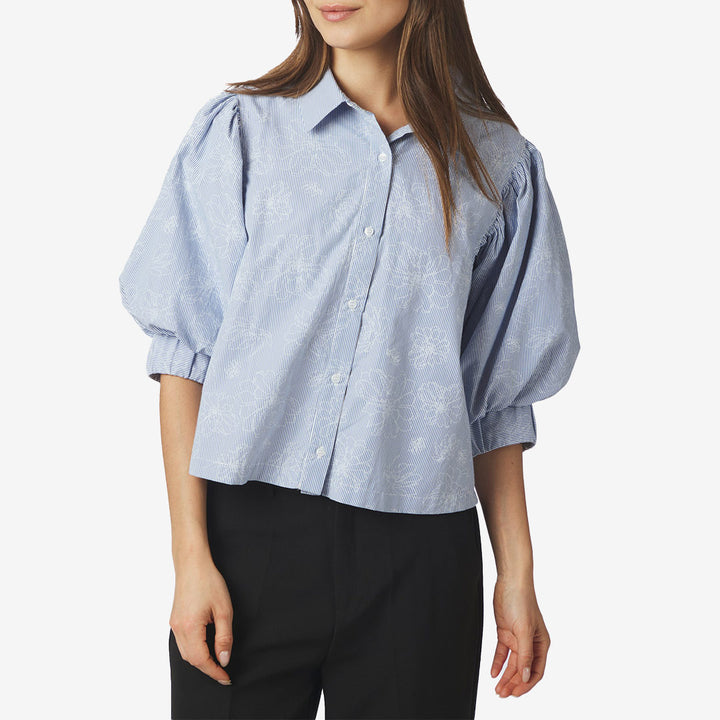 Neo Noir Etta Flower Stripe Shirt dam Light Blue 169706