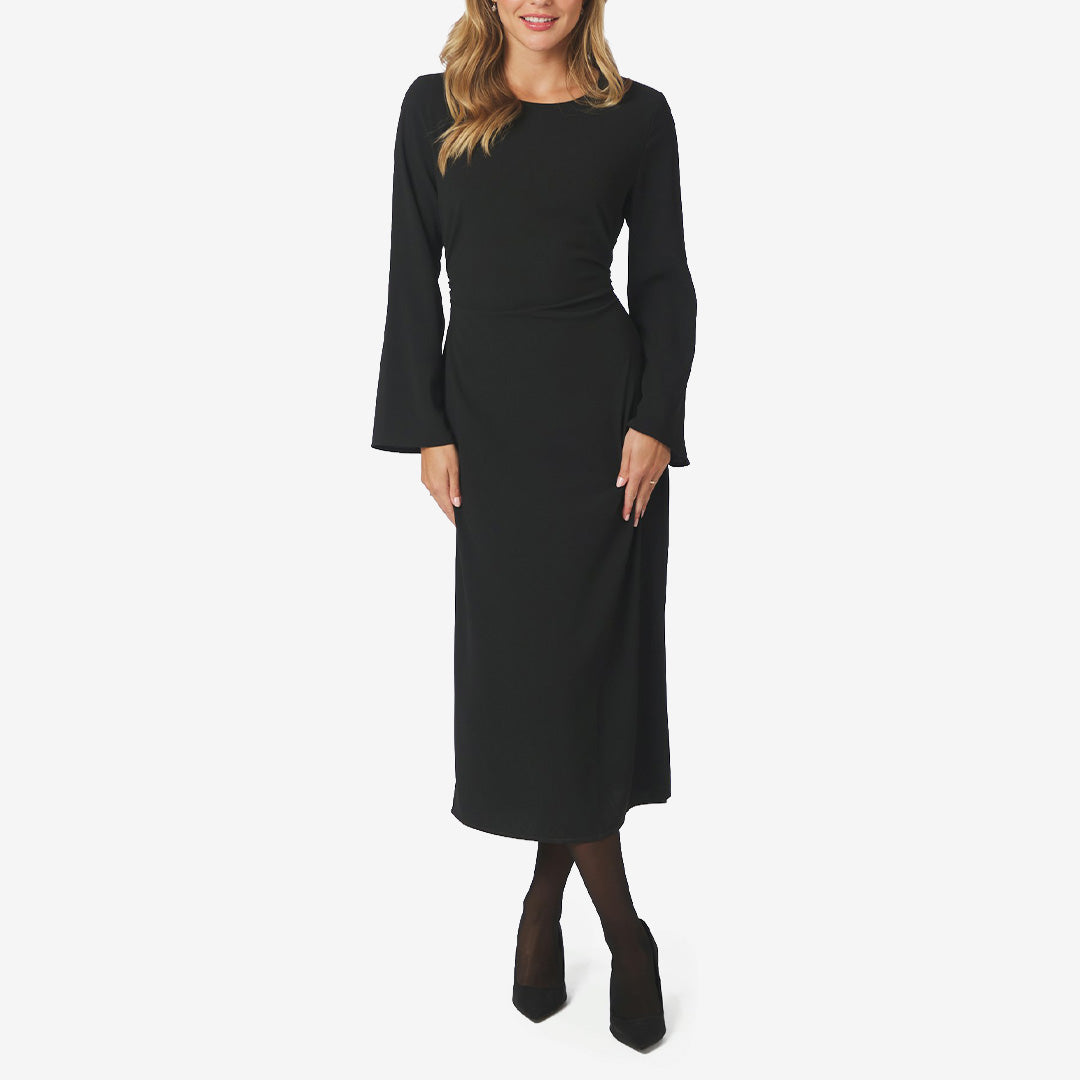 Neo Noir Emmely Drape Dress i svart, långärmad klänning med rynkade och draperade detaljer i midjan.
