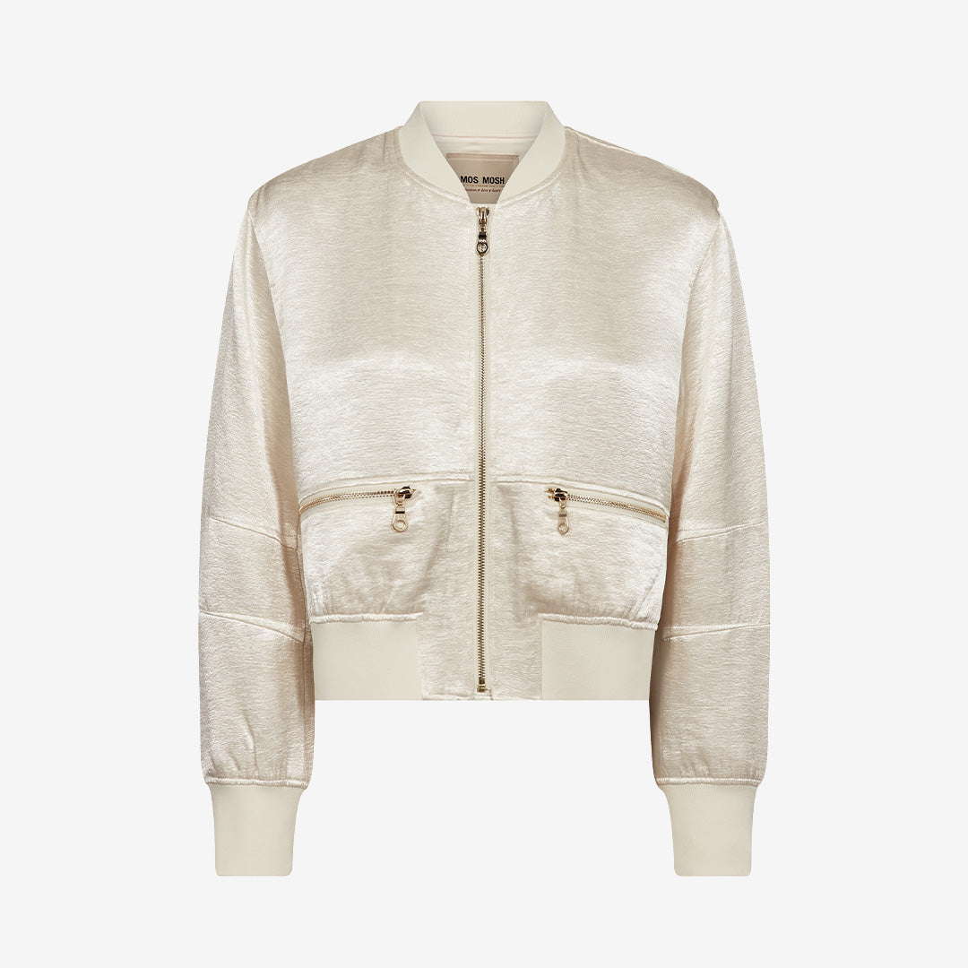 Ecru MMCate Elna Jacket i satin med guldfärgad dragkedja och ribbade muddar