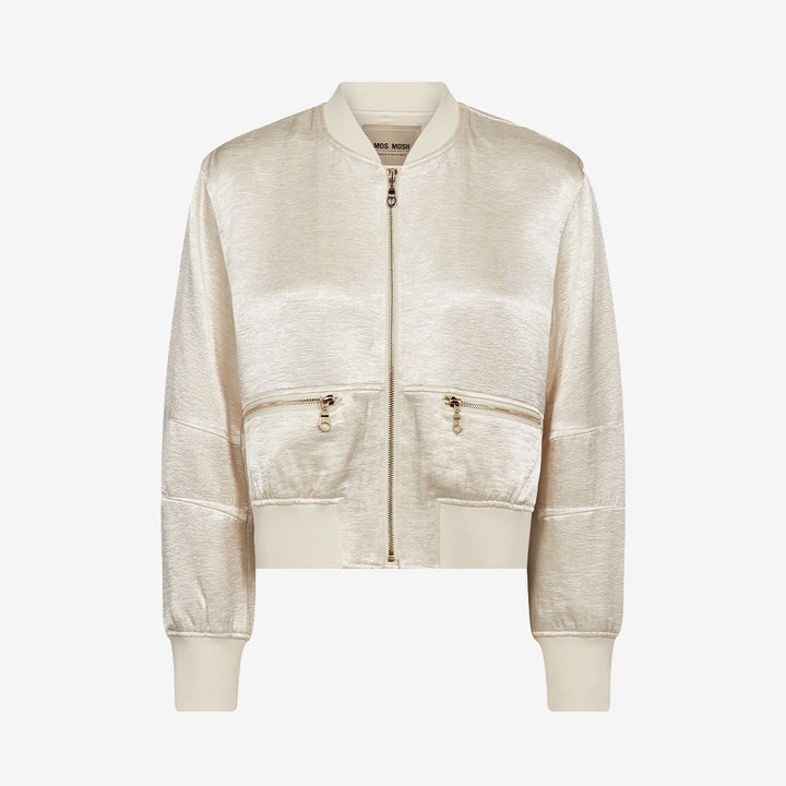 Ecru MMCate Elna Jacket i satin med guldfärgad dragkedja och ribbade muddar