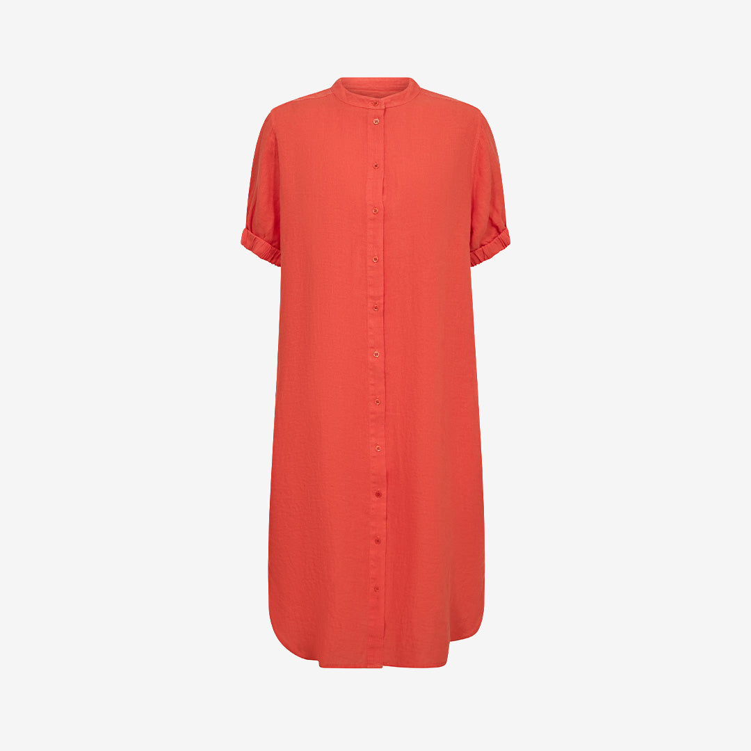 MMArleth SS Linen Dress i spicy orange med relaxed fit och midi-längd, 100% linne