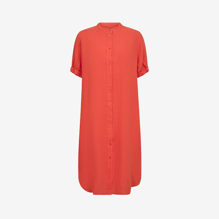 MMArleth SS Linen Dress i spicy orange med relaxed fit och midi-längd, 100% linne