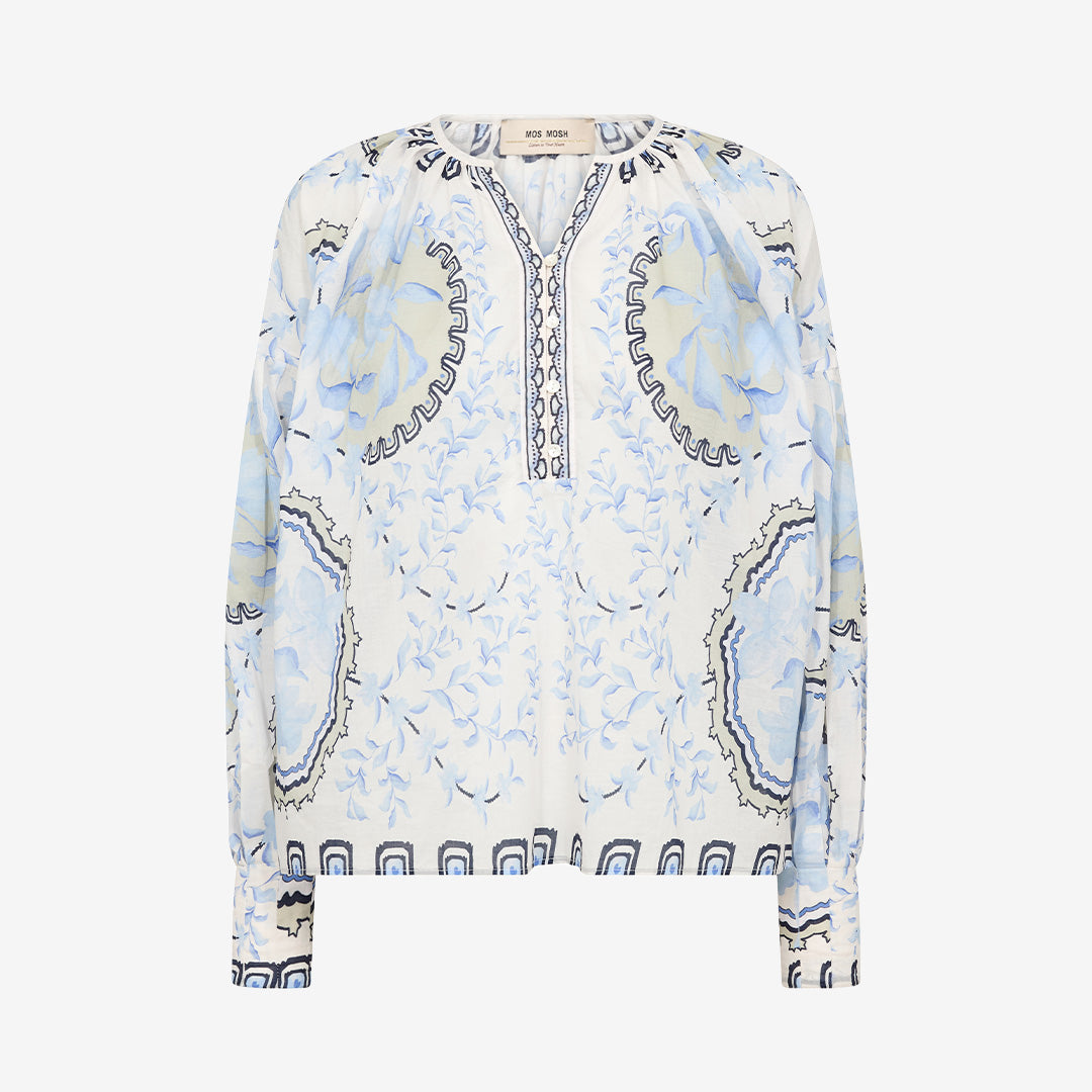 Blå blus MMWylde Orchid Blouse från Mos Mosh i bomull, oversize-modell, färg brunnera blue