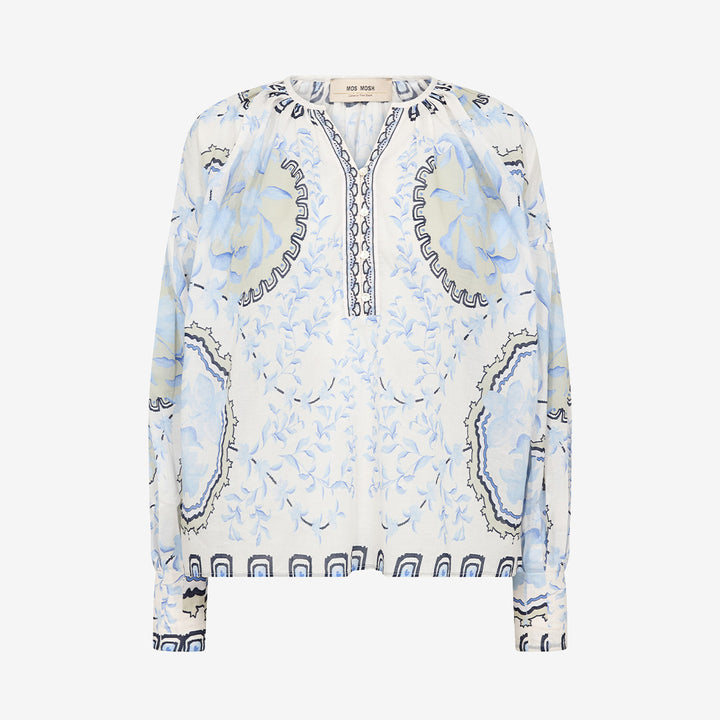 Blå blus MMWylde Orchid Blouse från Mos Mosh i bomull, oversize-modell, färg brunnera blue
