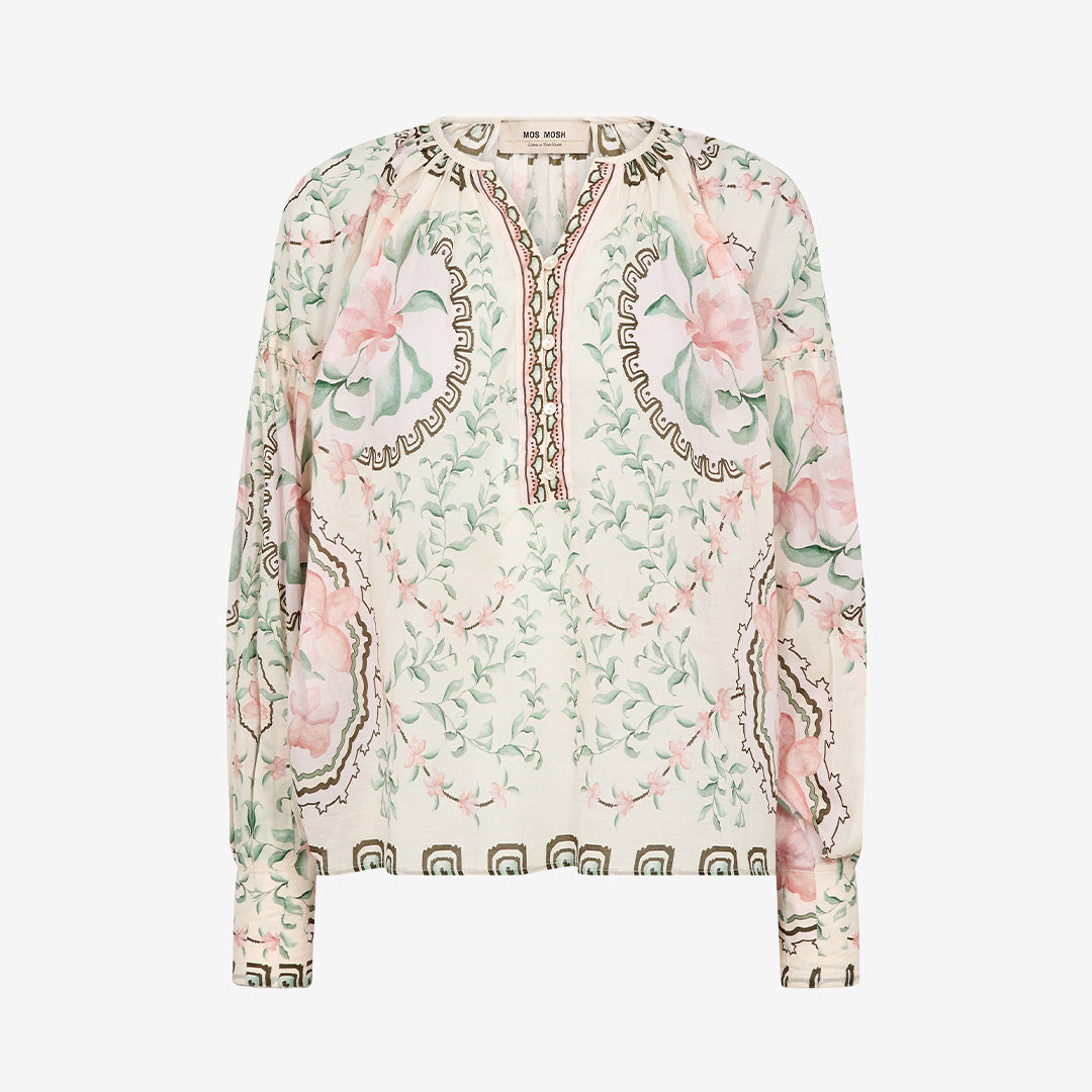 Grön blus MMWylde Orchid Blouse från Mos Mosh i bomull, oversize-passform, färg turf green