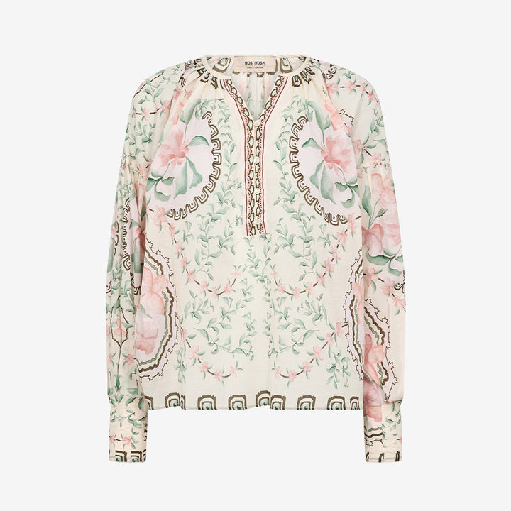 Grön blus MMWylde Orchid Blouse från Mos Mosh i bomull, oversize-passform, färg turf green