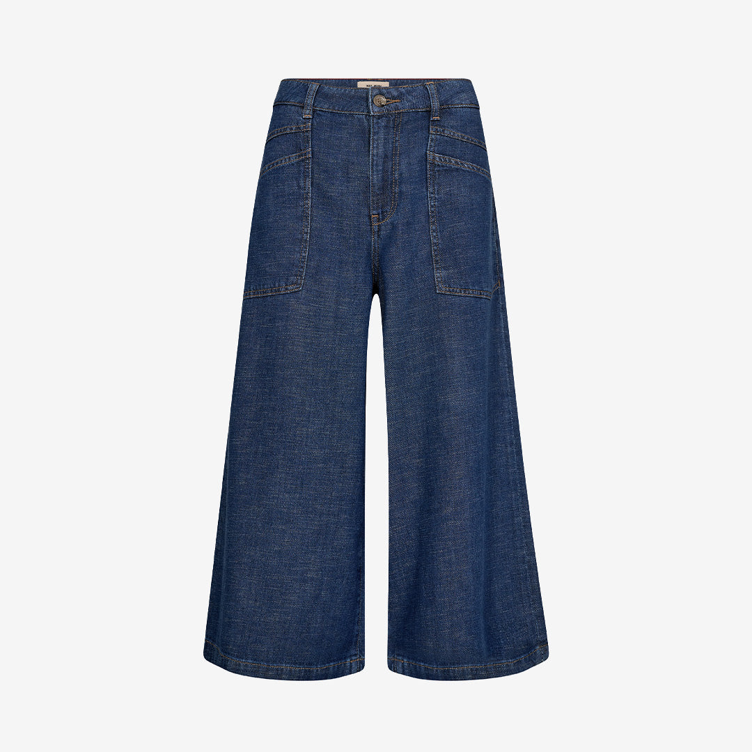Mörkblå cropped vida jeans MMCulotte Arge Jeans från Mos Mosh i TENCEL™, bomull och linne