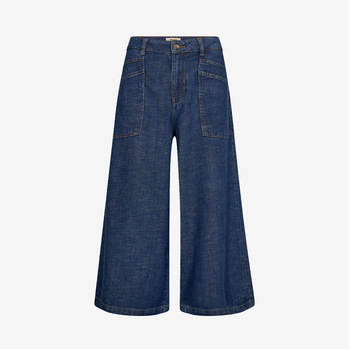 Mörkblå cropped vida jeans MMCulotte Arge Jeans från Mos Mosh i TENCEL™, bomull och linne