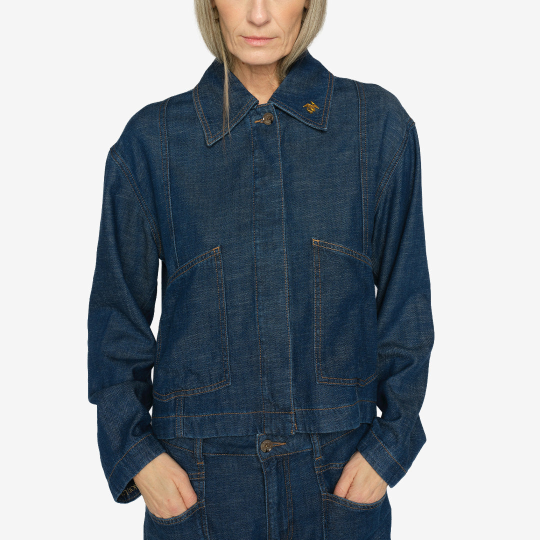 Mörkblå jacka MMEyla Arge Jacket från Mos Mosh i Lyocell, bomull och linne, färg dark blue