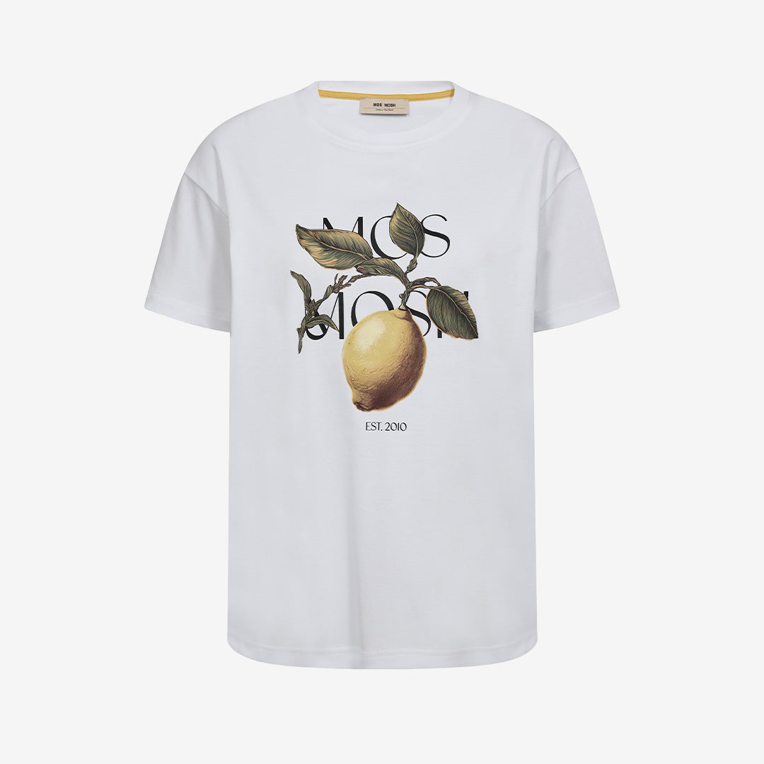 Vit t-shirt MMFruit O-SS Tee från Mos Mosh i bomull, regular-fit