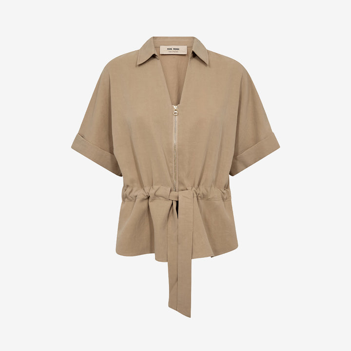 Beige blus MMIndie Gunilla Blouse från Mos Mosh i Lyocell och viskos, färg sesame