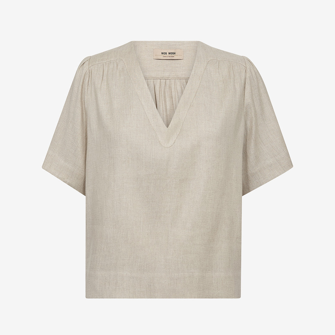 Beige blus MMEliva Miri Blouse från Mos Mosh i linne och viskos, färg clay