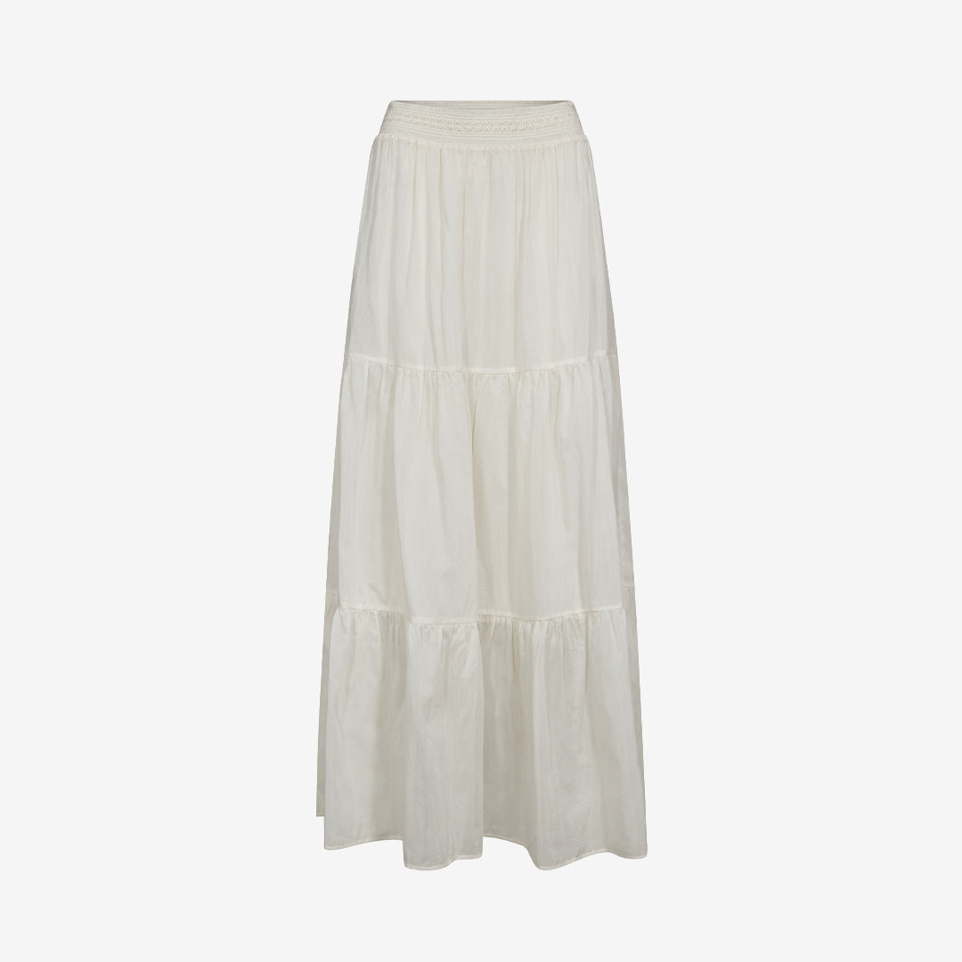 Ecru maxikjol MMSilka Long Skirt från Mos Mosh i bomull och silke, färg ecru
