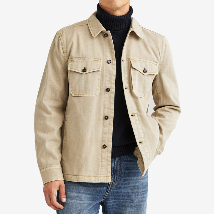 Morris Alain Twill Shirt Jacket Khaki khaki overshirt herr