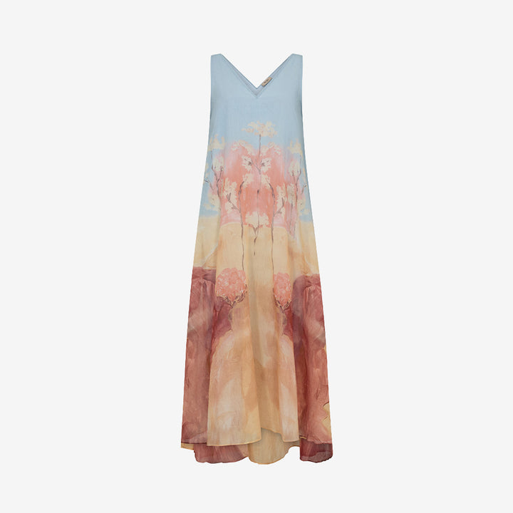 Blå maxi-klänning MMNylo Landscape Dress från Mos Mosh i bomull och nylon, färg skyway