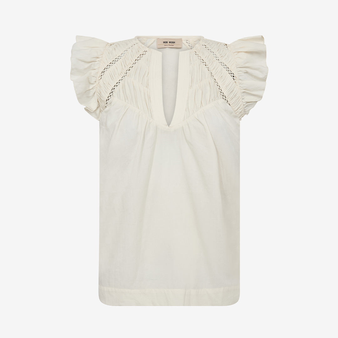 Ecru blus MMWoda Izha Blouse från Mos Mosh i ekologisk bomull, färg ecru