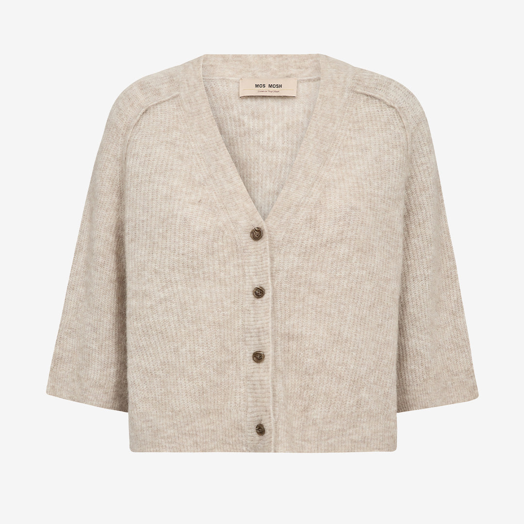Mos Mosh MMThora Lizet Knit Cardigan Feather Gray, ljusgrå stickad cardigan för dam i ull- och alpackablandning med avslappnad passform.