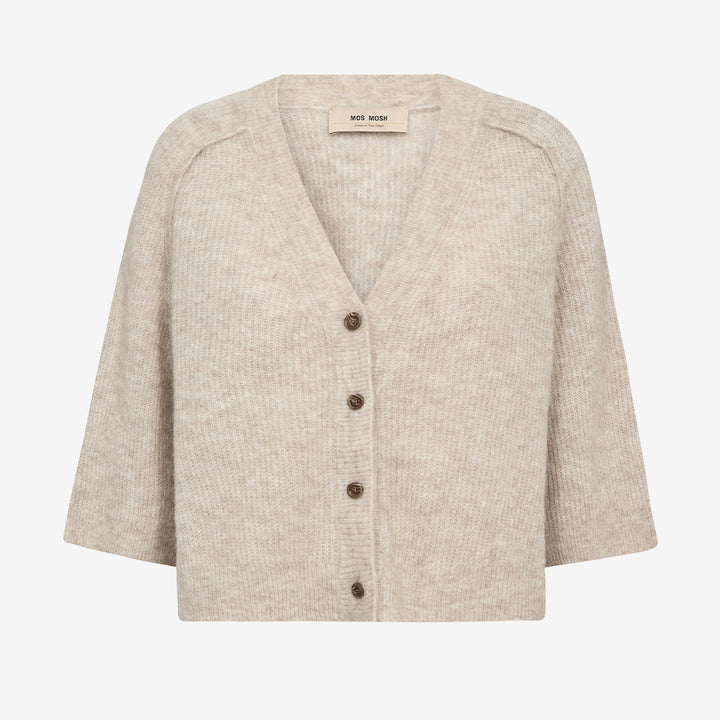 Mos Mosh MMThora Lizet Knit Cardigan Feather Gray, ljusgrå stickad cardigan för dam i ull- och alpackablandning med avslappnad passform.