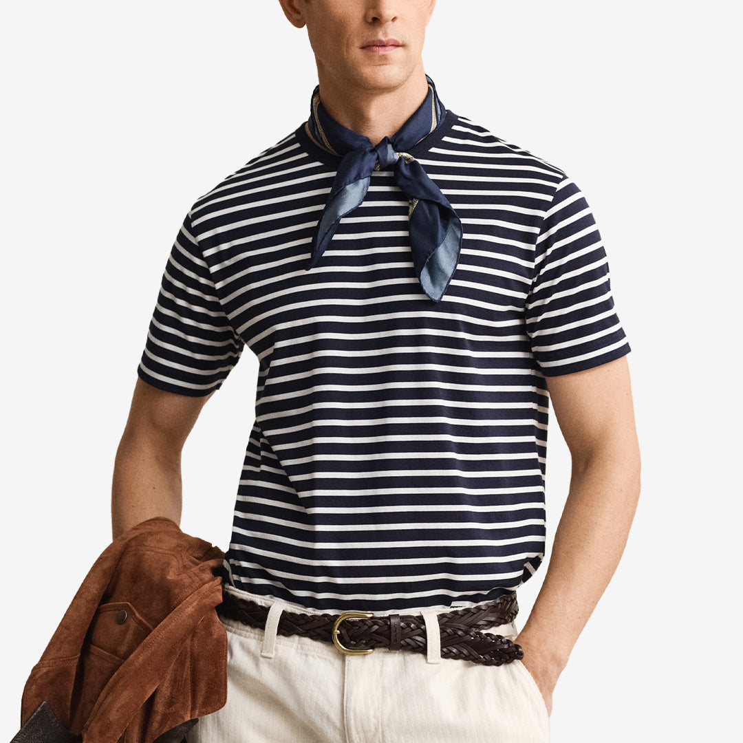 Randig Pima T-shirt från Gant i evening blue med kort ärm och rund hals