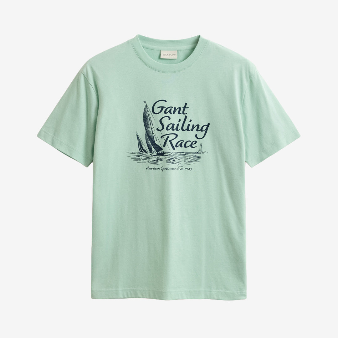 Grafisk T-shirt från Gant i washed turquoise med kort ärm och rund hals