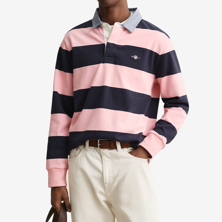 Gant Reg Chambray Stripe Heavy Rugger Pink randig rugbytröja herr