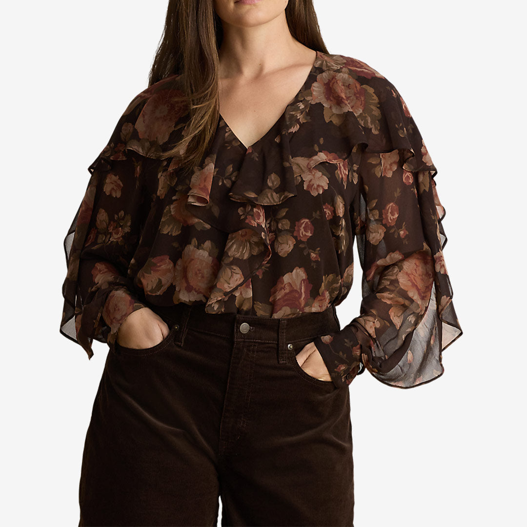 Lauren Ralph Lauren volangblus dam Brown Multi 200B27602001