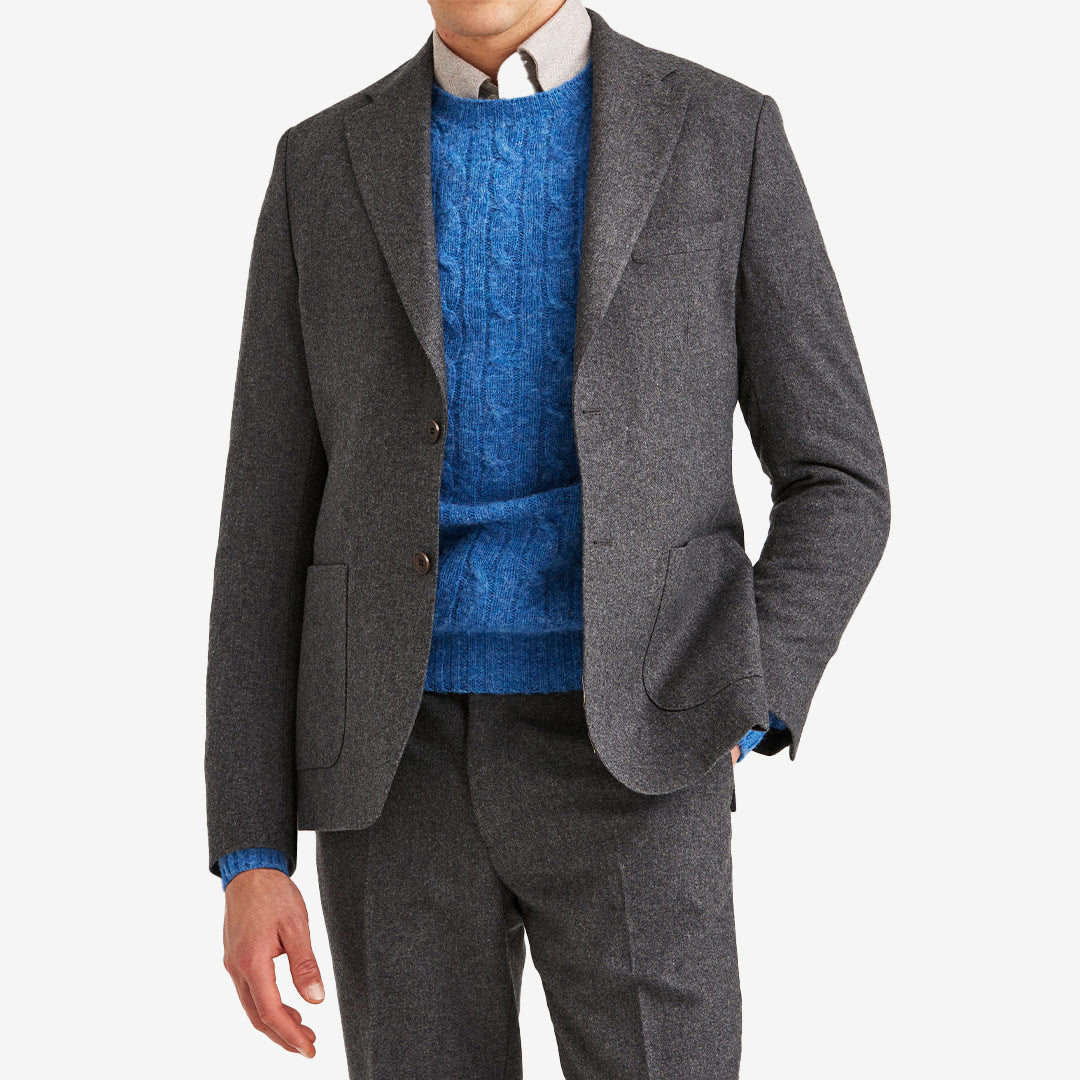 Morris Flannel Suit Jacket – grå kavaj i flanell med tvåknäppning