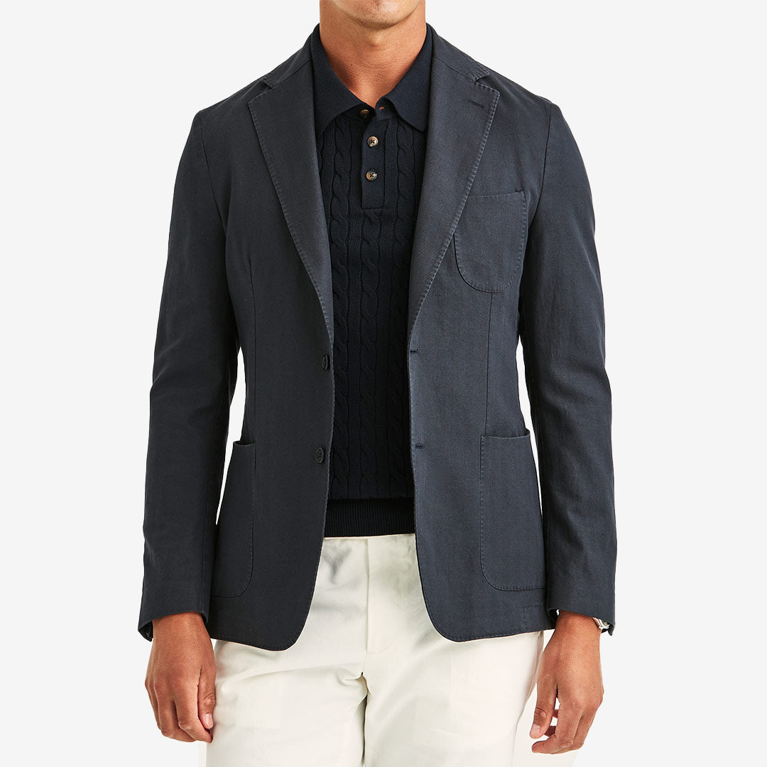 Morris Cotton Herringbone Jacket Blue blå fiskbenskavaj herr