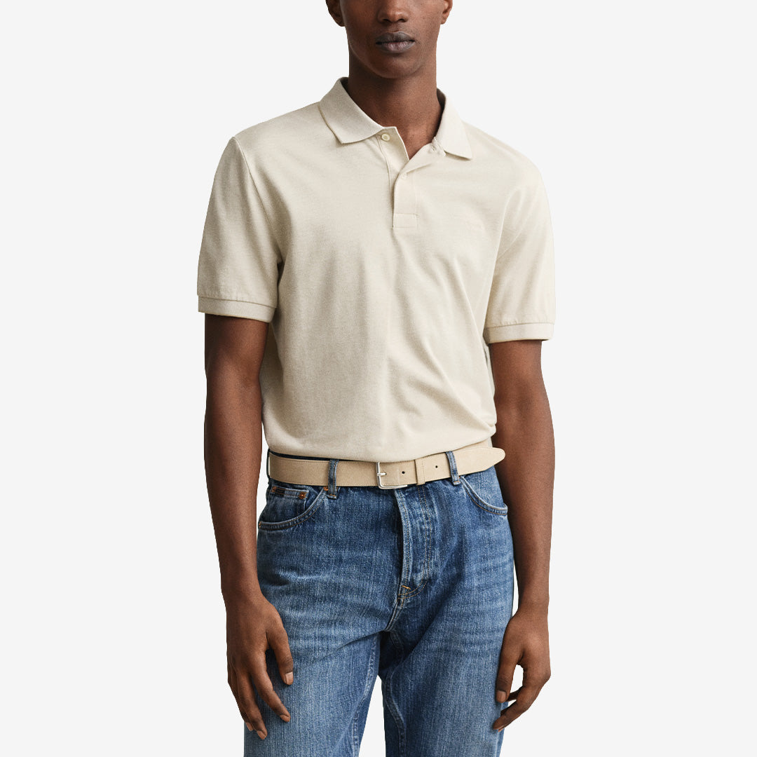 2 tone ss polo i oat beige, 100 % bomull