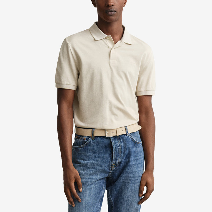 2 tone ss polo i oat beige, 100 % bomull