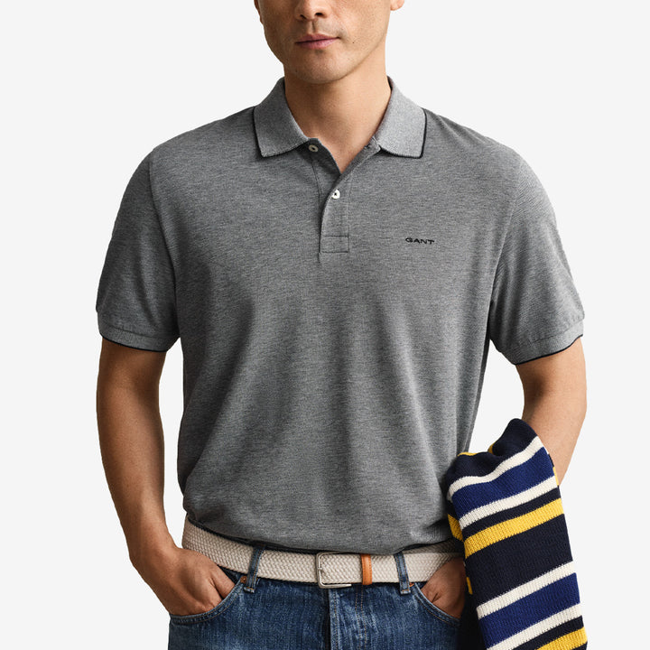 2 tone ss polo i evening blue, 100 % bomull