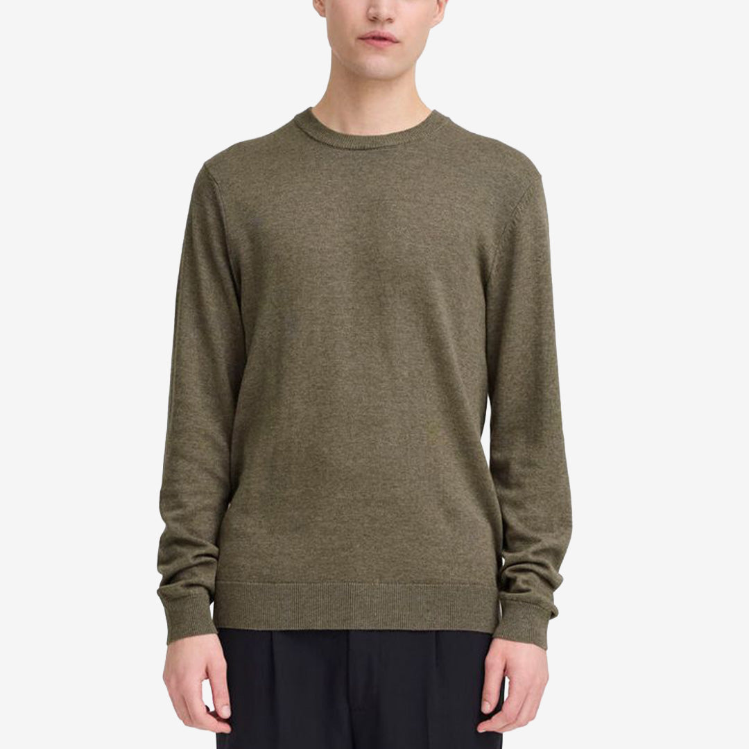 CFBELLS långärmad stickad tröja herr i brun melange med rund hals