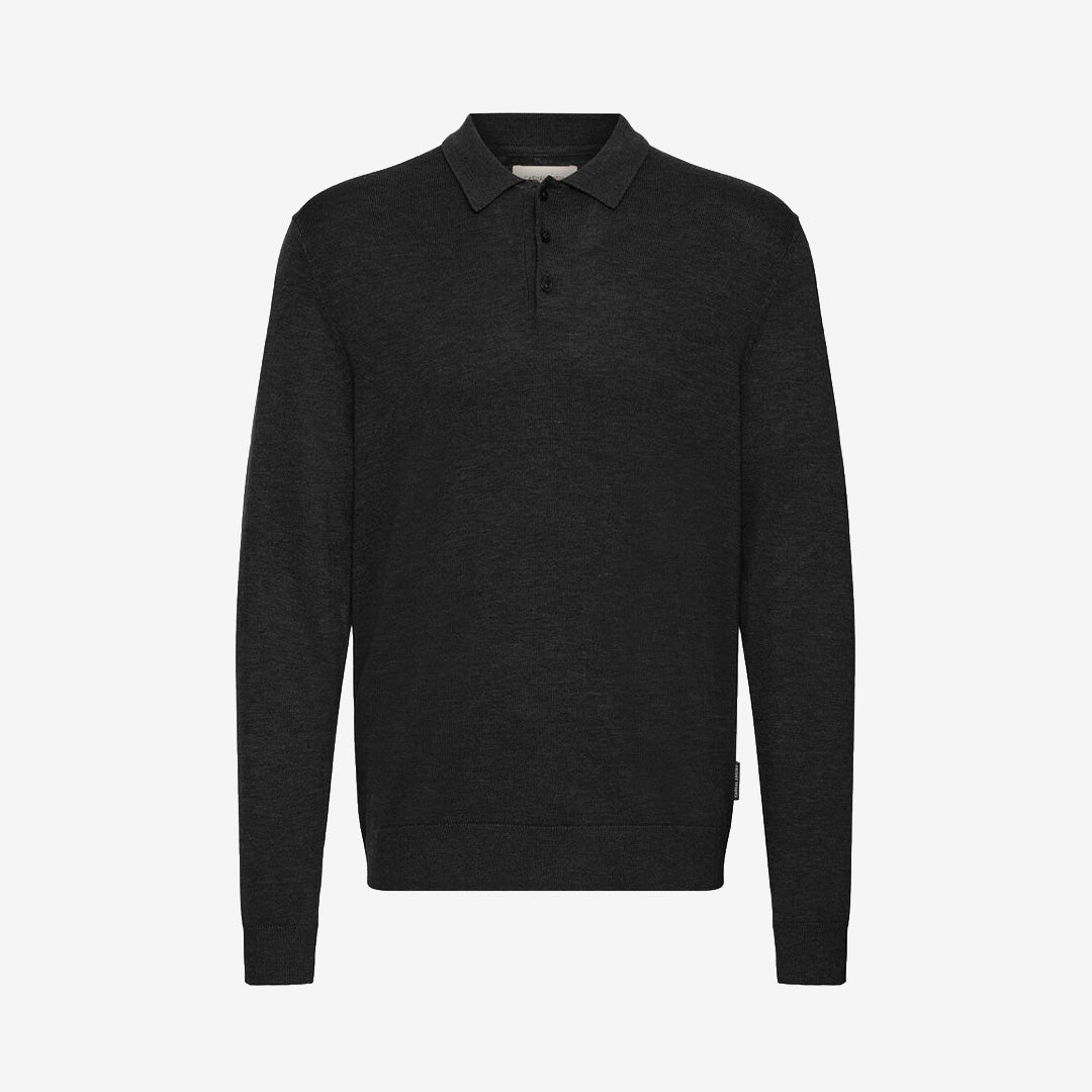 CFRennes Polo Knit Black Beauty Melange stickad pikétröja från Casual Friday