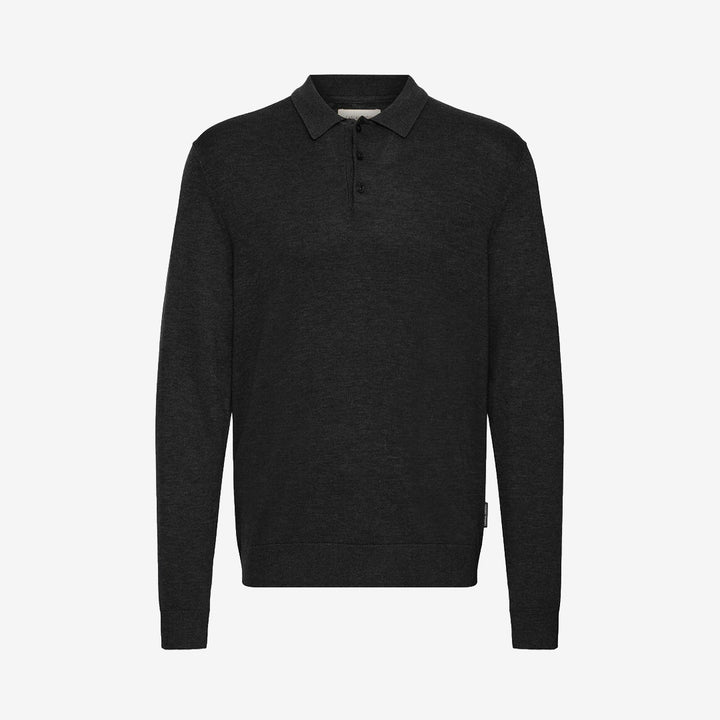 CFRennes Polo Knit Black Beauty Melange stickad pikétröja från Casual Friday