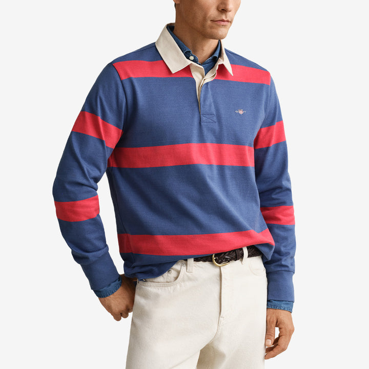 Striped rugger i vintage blue, 100 % regenerativ bomull