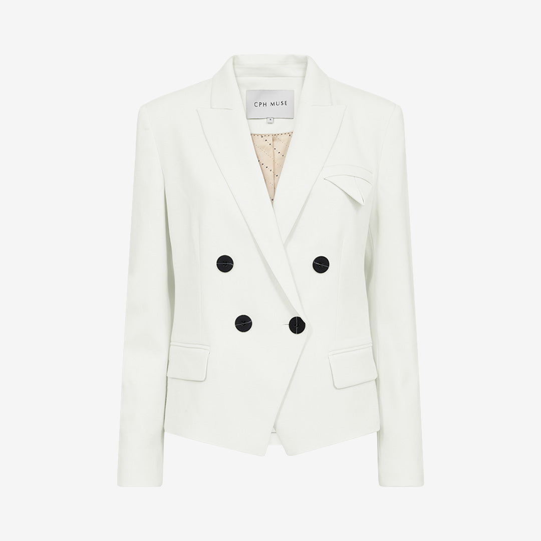 Copenhagen Muse CMTAILOR-BLAZER kort blazer med tuxedo-look, dubbelknäppning och logomönstrat foder, Jet Stream 206572