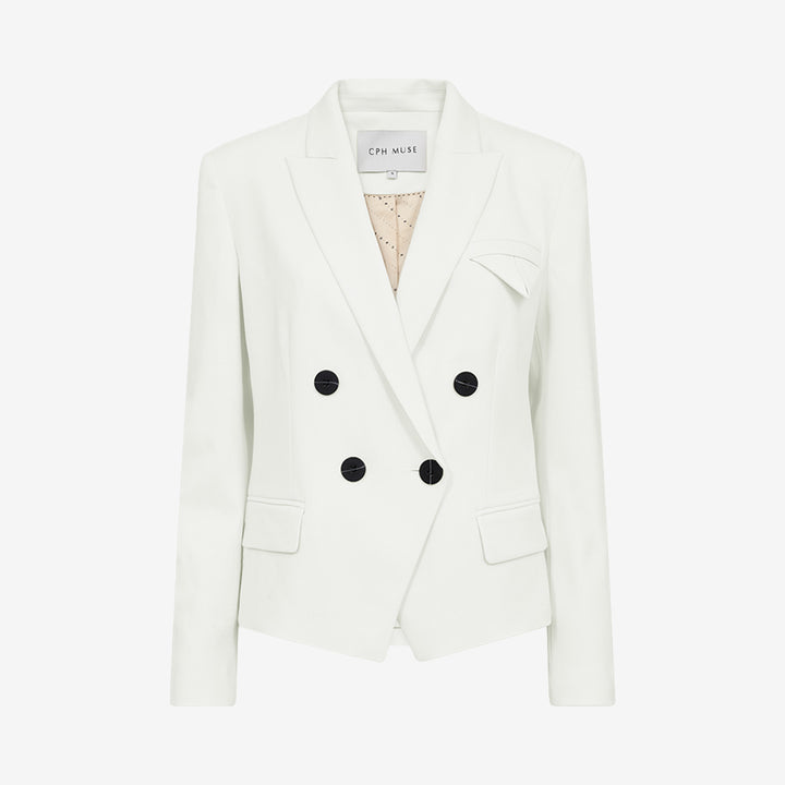 Copenhagen Muse CMTAILOR-BLAZER kort blazer med tuxedo-look, dubbelknäppning och logomönstrat foder, Jet Stream 206572