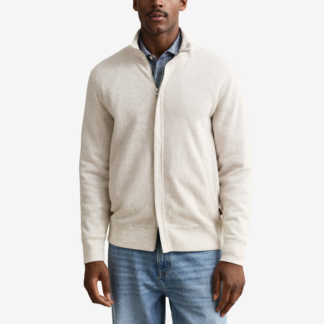 Light sacker rib fz sweatshirt i seed melange, 100 % bomull