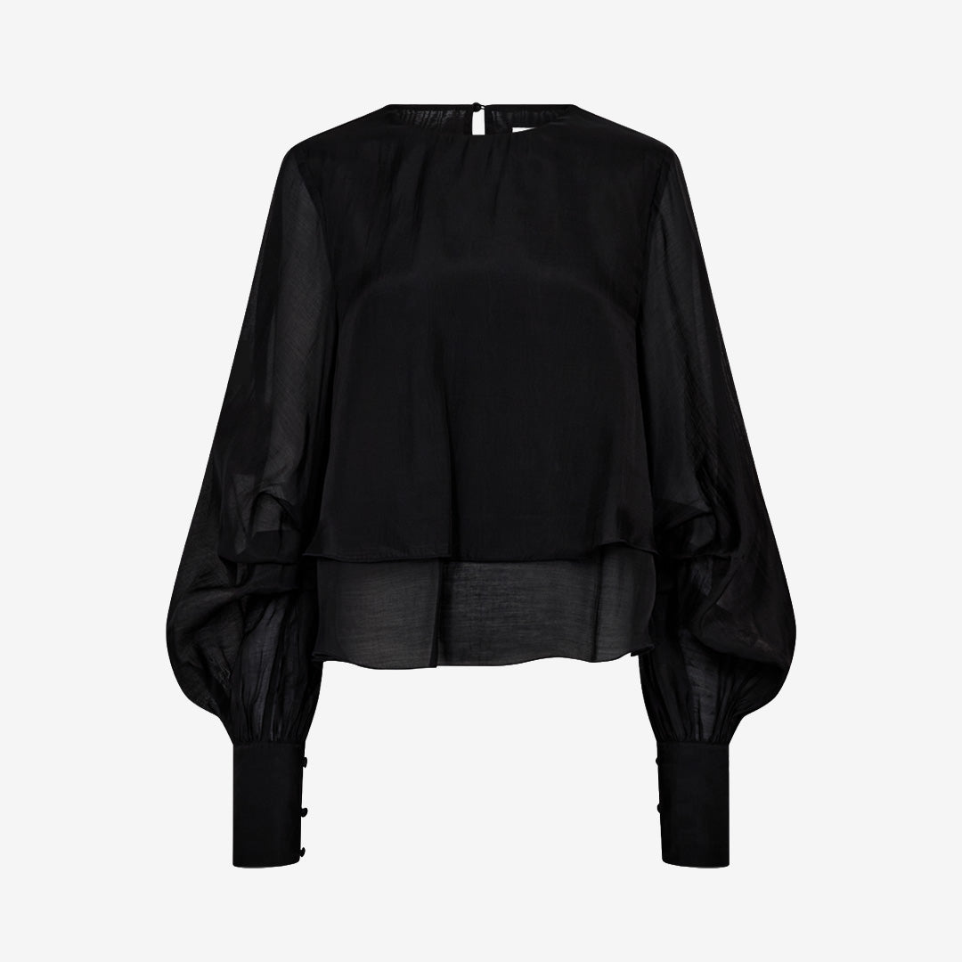 CMTILLY-blouse i svart med stora volanger och ballongärmar