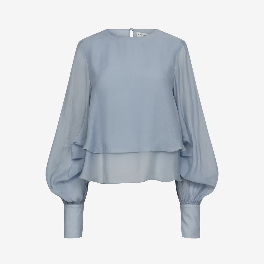 CMTILLY-blouse i heather med stora volanger och ballongärmar