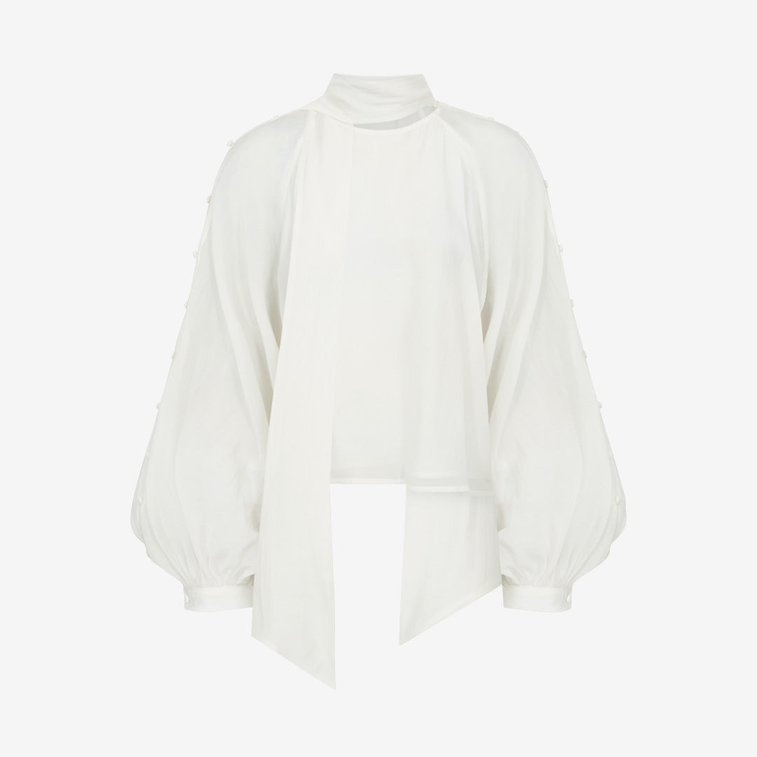 CMTILLY-blouse i Jet Stream med ballongärmar och avtagbar scarf