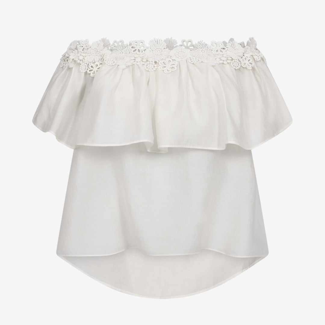 Copenhagen Muse CMMOLLY-BLOUSE off shoulder blus med 3D blommor Jet Stream
