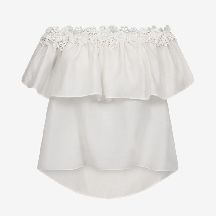 Copenhagen Muse CMMOLLY-BLOUSE off shoulder blus med 3D blommor Jet Stream
