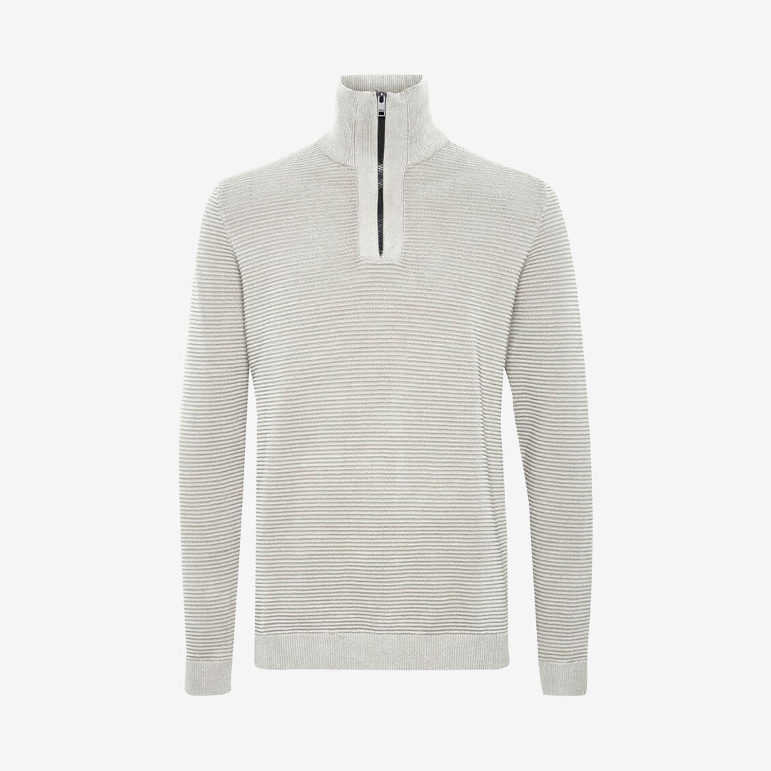 SDValencia LS3 halfzip i färgen Oatmeal, stickad beige herrtröja i bomull med dragkedja