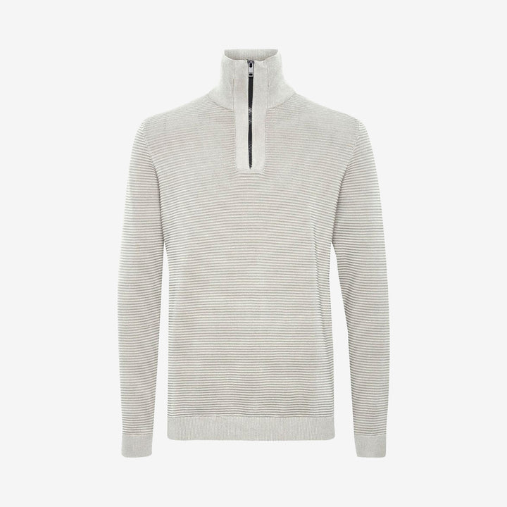 SDValencia LS3 halfzip i färgen Oatmeal, stickad beige herrtröja i bomull med dragkedja