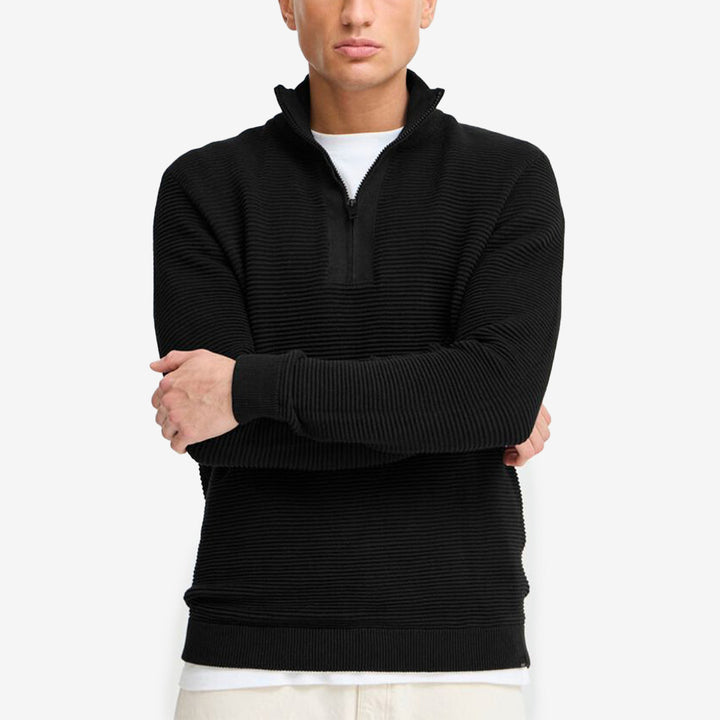 SDValencia LS3 halfzip i färgen Black, stickad svart herrtröja i bomull med dragkedja